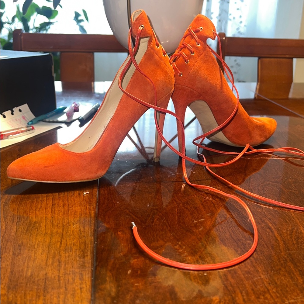 Nine West Suede Orange Stiletto Heels - Picture 3 of 5